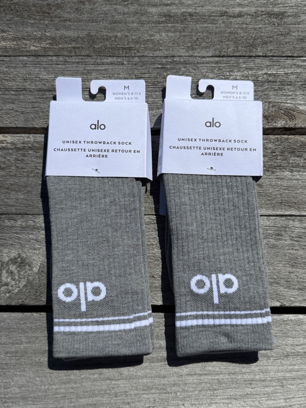 Bundle of 2 ALO Unisex Throwback Sock Athletic Heather Grey White Medium NWT